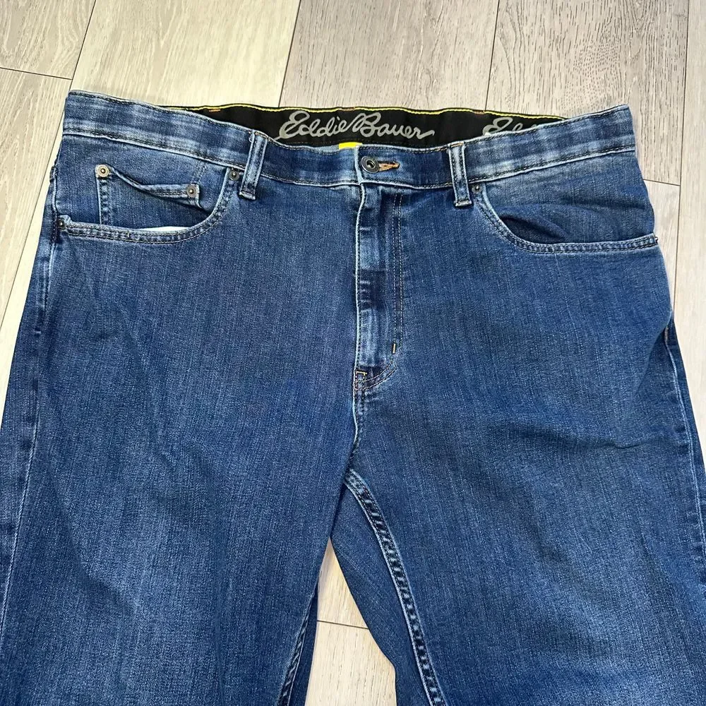 Eddie Bauer dark wash men's straight‎ leg cotton blend denim jeans size 38 x30